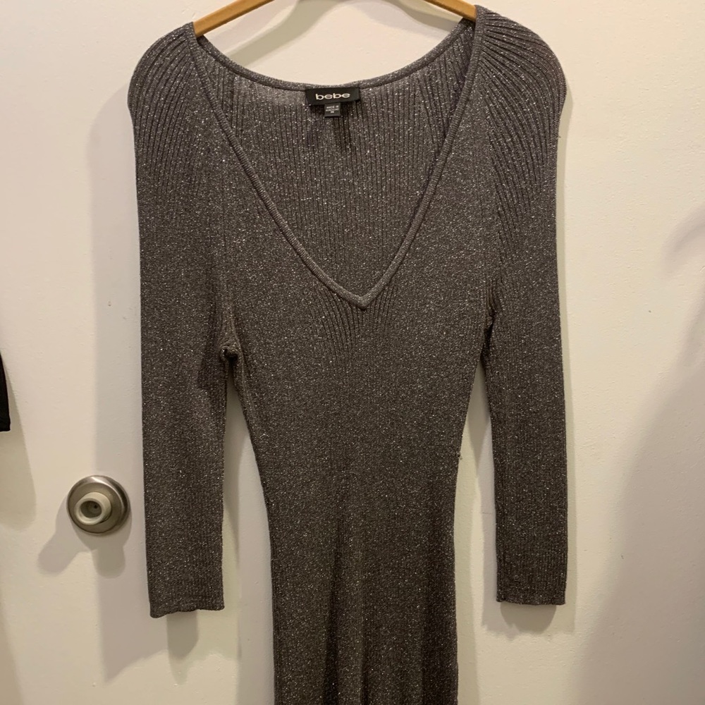 Bebe Gray/ Silver Sparkle Knit Dress
